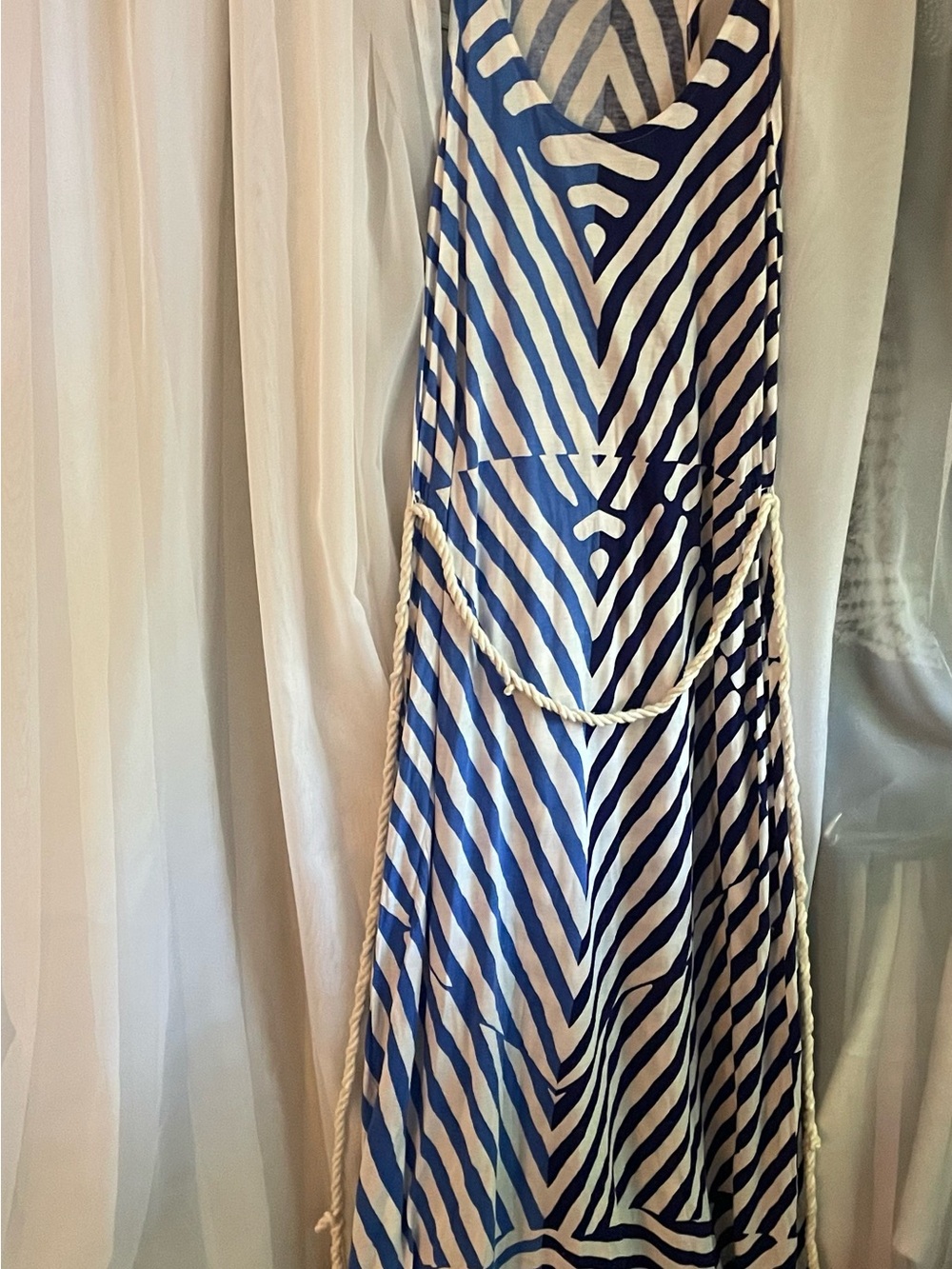 LOFT Blue and White Striped Maxi Dress